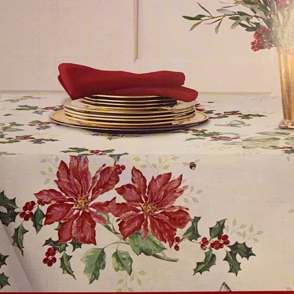 Lenox Butterfly Meadow Poinsettia Collection 60” x 84” Tablecloth - Picture 1 of 5